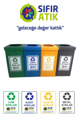 Folyo Geri Dönüşüm Atık Toplama Kutusu Seti 70 Litre Cam, Kağıt, Plastik, Metal Atık Kovası
