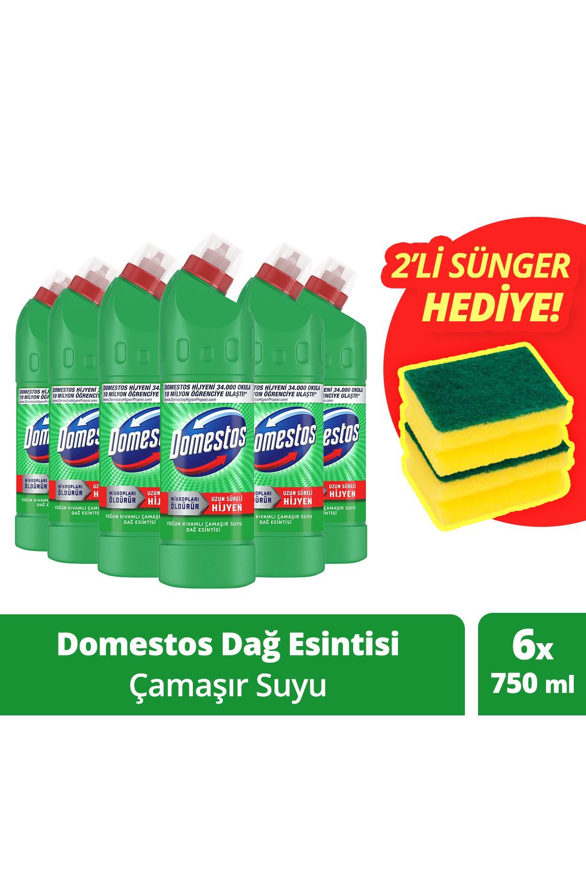 Domestos Çamaşır Suyu Dağ Esintisi 750 ml X 6 Sünger 1 Adet