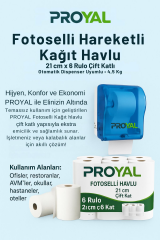 PROYAL Hareketli Kağıt Havlu 21 cm x 6 Rulo Fotoselli Çift Katlı, Otomatik Dispenser Uyumlu
