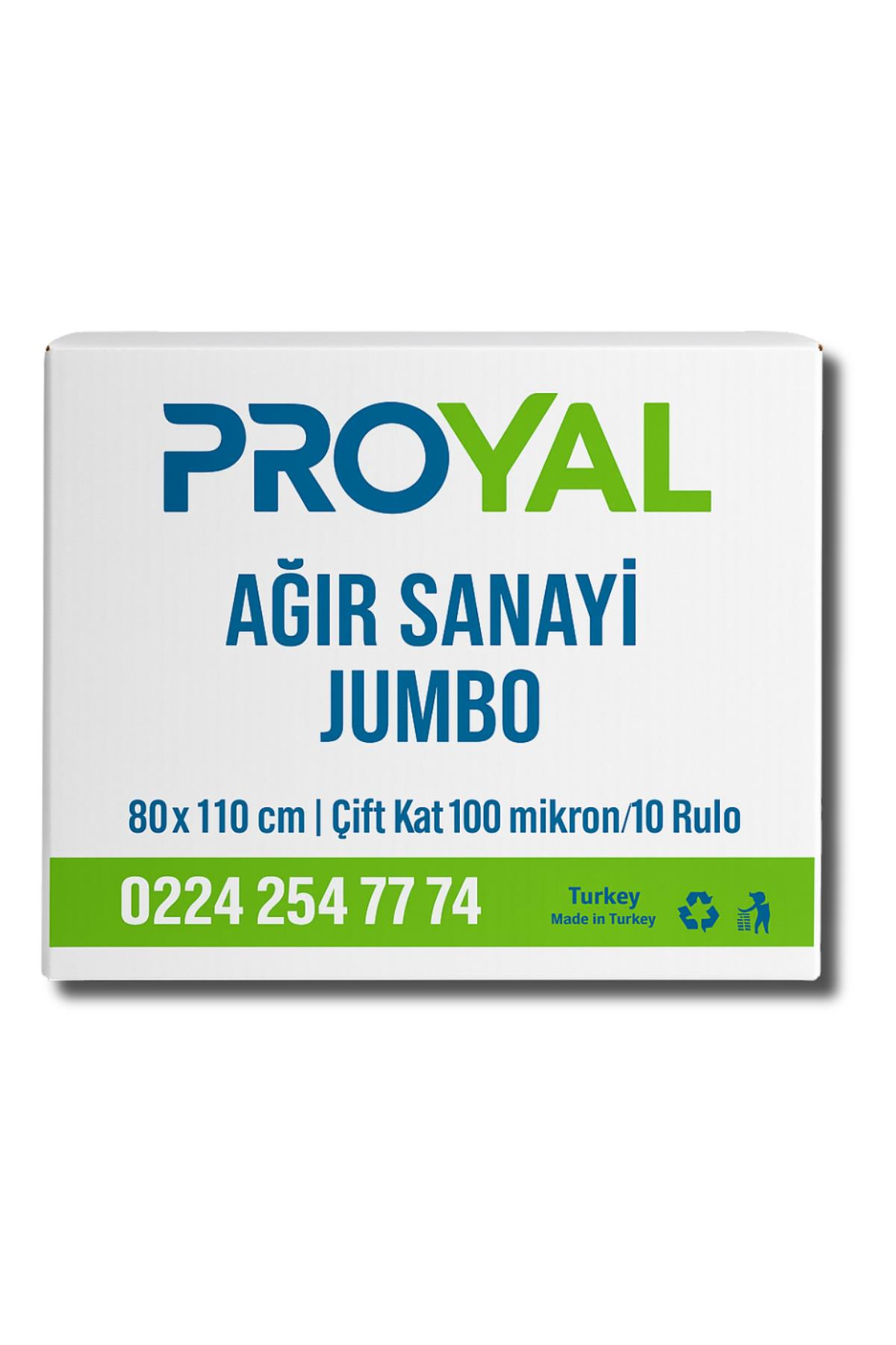 PROYAL Ağır Sanayi Jumbo Çöp Torbası 80x110 cm Çift Kat 100 Mikron 10 Rulo