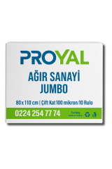PROYAL Ağır Sanayi Jumbo Çöp Torbası 80x110 cm Çift Kat 100 Mikron 10 Rulo