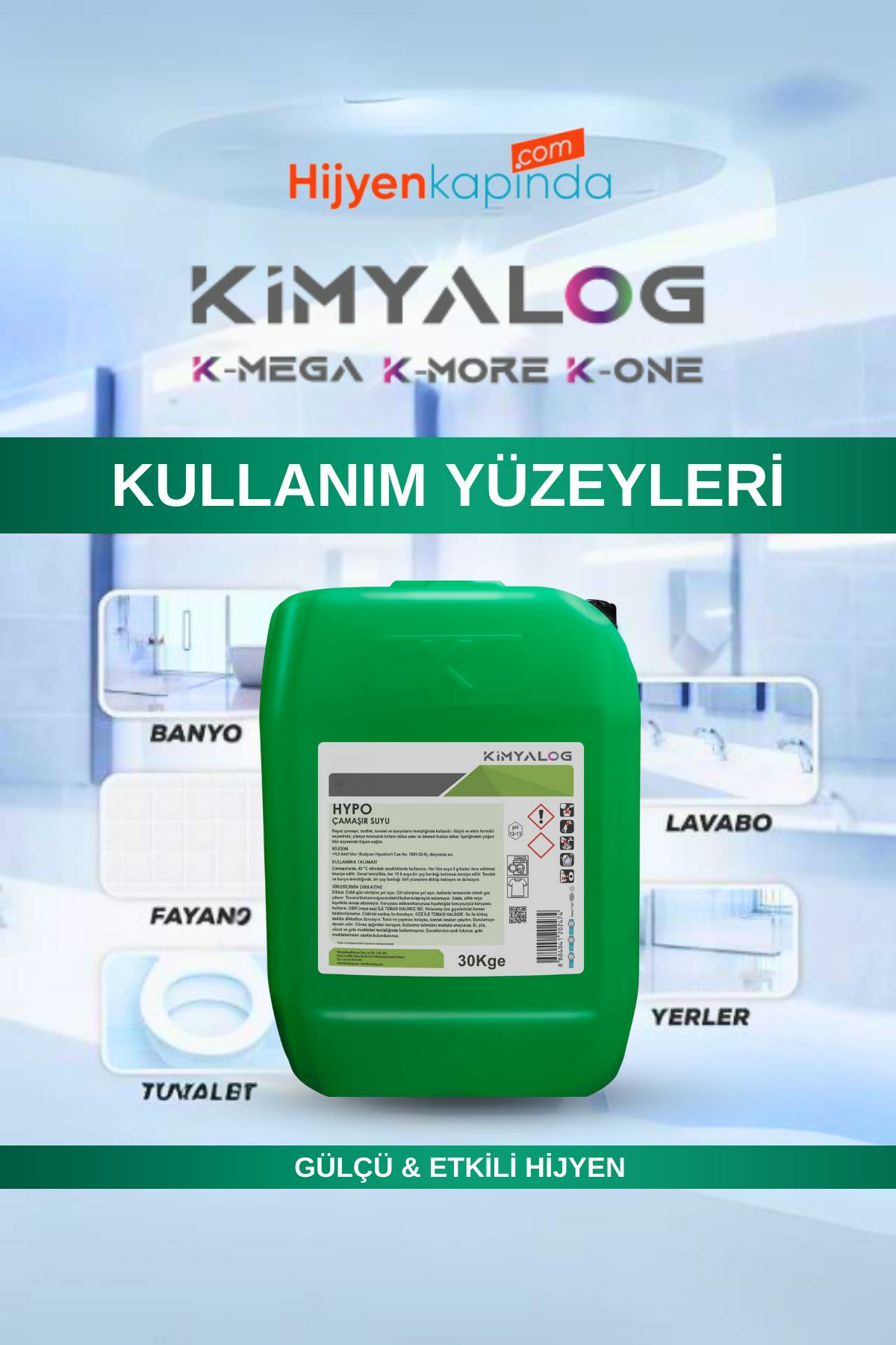 Kimyalog Hypo ( Sıvı ) Çamaşır Suyu Güçlü Etkili  30 Kg