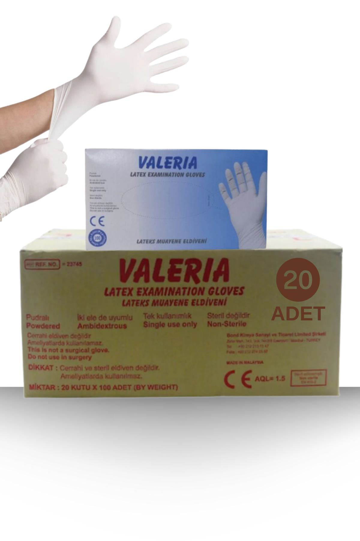 Valeria Beyaz Pudralı Lateks Eldiven (L) 100'lü Paket 20 ADET