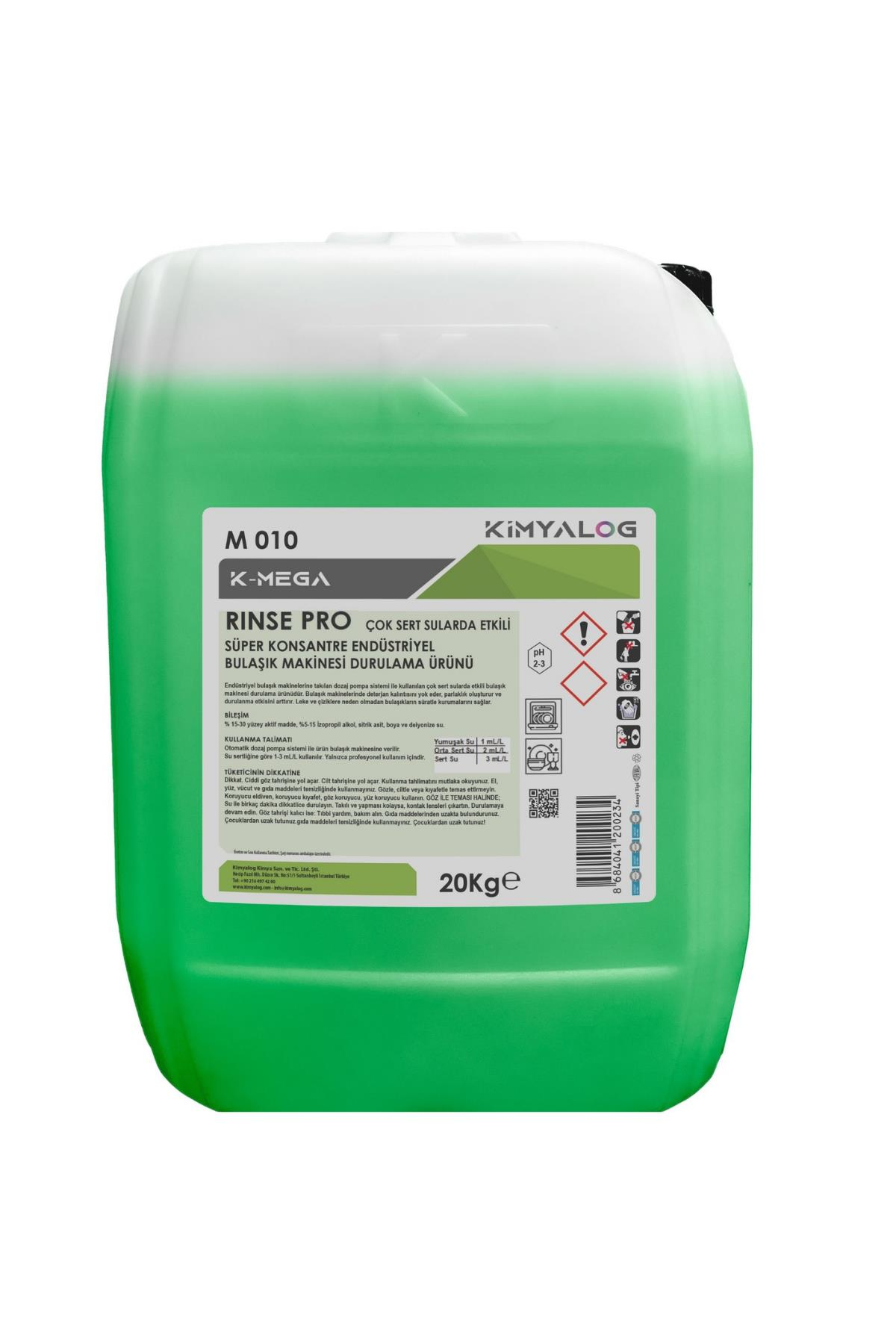 Kimyalog K-Mega Rinse Pro Sert Sularda Etkili Endüstriyel Bulaşık Makinesi Durulama Ürünü 20 Kg