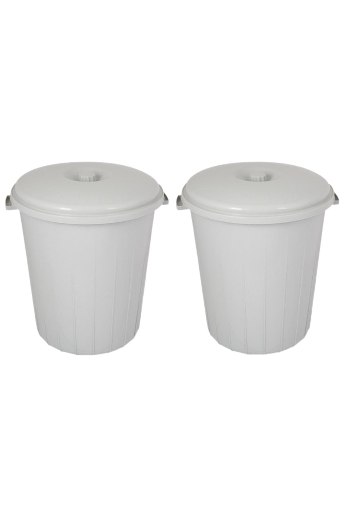 2 Adet 70 Lt Kapaklı Yuvarlak Plastik Büyük Boy Çöp Kovası Su Et Kovası Gri Varil