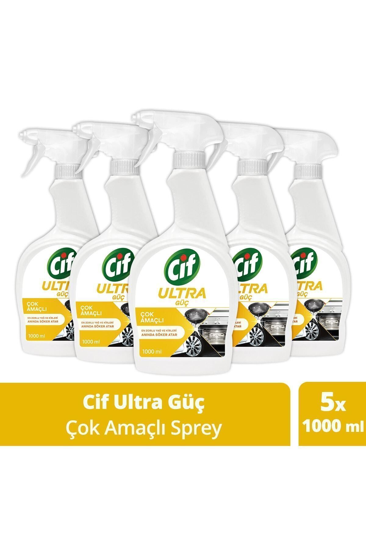 Cif Ultra Güç Çok Amaçlı Sprey En Zorlu Yağları Anında Söker Atar 1000 ml 5 Adet